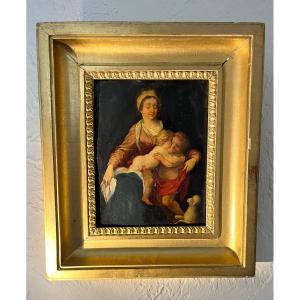 Painting - Oil On Copper - Virgin And Child - H. Rottenhammer - Germany - 17th Century 