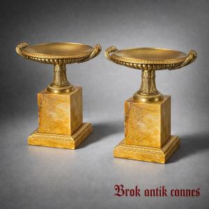 Pair Of Cassolettes - Bronze And Marble - France - 19th Century