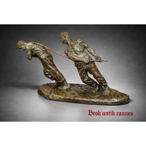 Important Sculpture - Bronze - The Haulers - V. Demanet - Belgium - 20th Century 