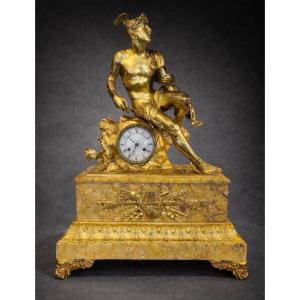 Important Clock (70cm) - Mercury - Bronze/marble - France - 19th Century