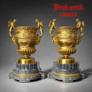 Pair Of Urns - Bronze/marble - Claude Ballin - France - 19th Century