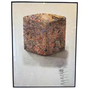 Offset Lithograph Framed - César - Compression Of Antiques - France - 20th Century 