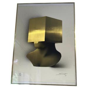 Lithography Framed -sosno - Metal Engraving - France - 20th Century 