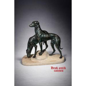Important Sculpture - Greyhounds - Art Deco - Masson - France - 20th Century 