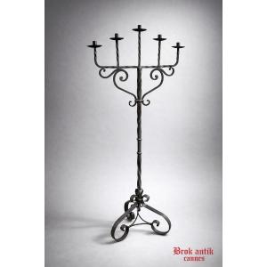 Large Candle Holder - Wrought Iron - France - Late 19th / Early 20th Century 
