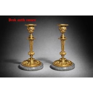 Pair Of Candlesticks - Gilt Bronze - France - 18th Century