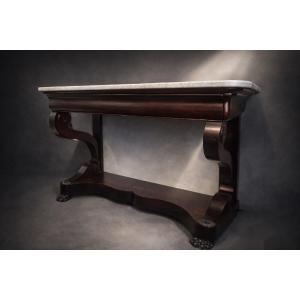 Console - Mahogany And Marble - Empire Period - France - 19th Century