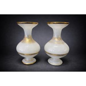Pair Of Vases - Opaline Glass - France - 19th Century 