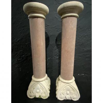 Pair Of Column - Marble And Stone - France - XIX