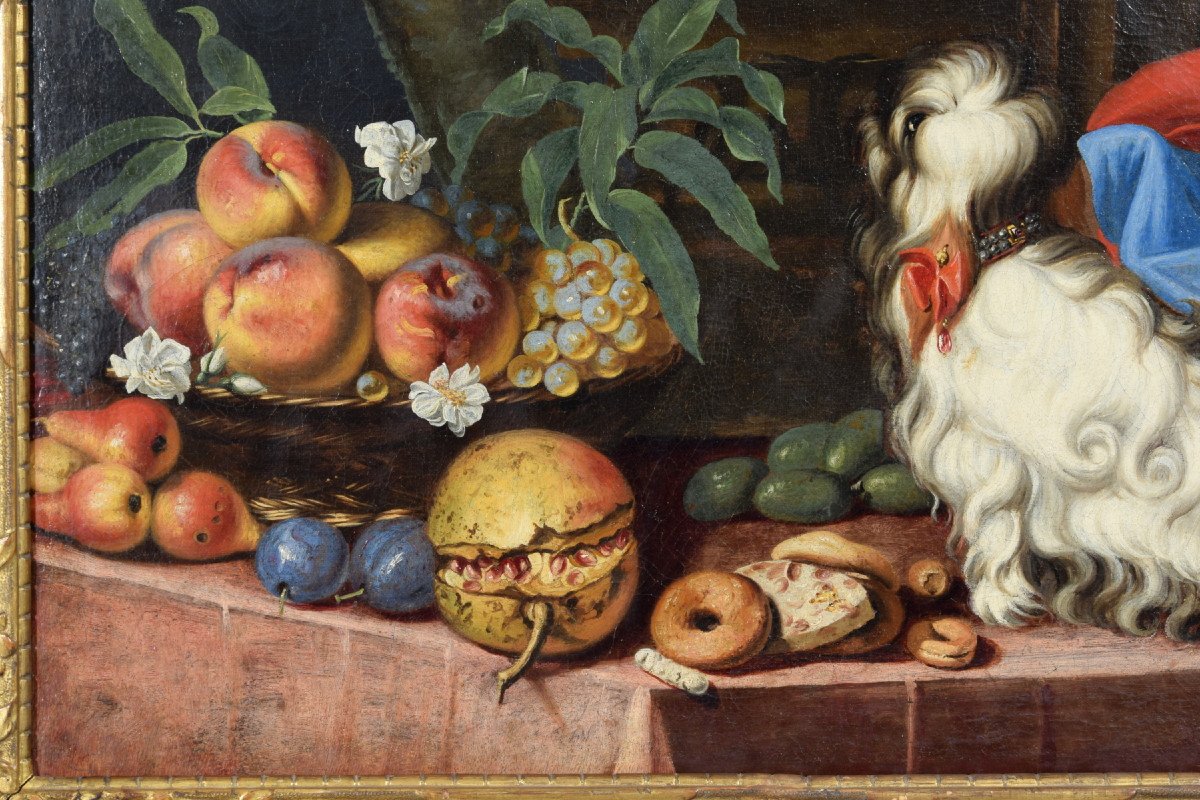 Natura morta con frutta, cani e un gatto, Italia, XVII secolo-photo-3