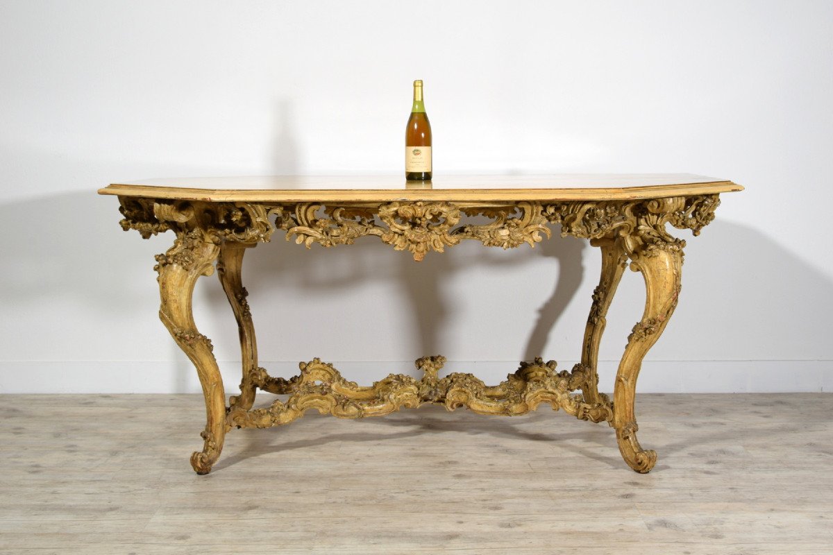 Tavolo da centro in legno scolpito, laccato e dorato, Torino, struttura del XVIII secolo -photo-7