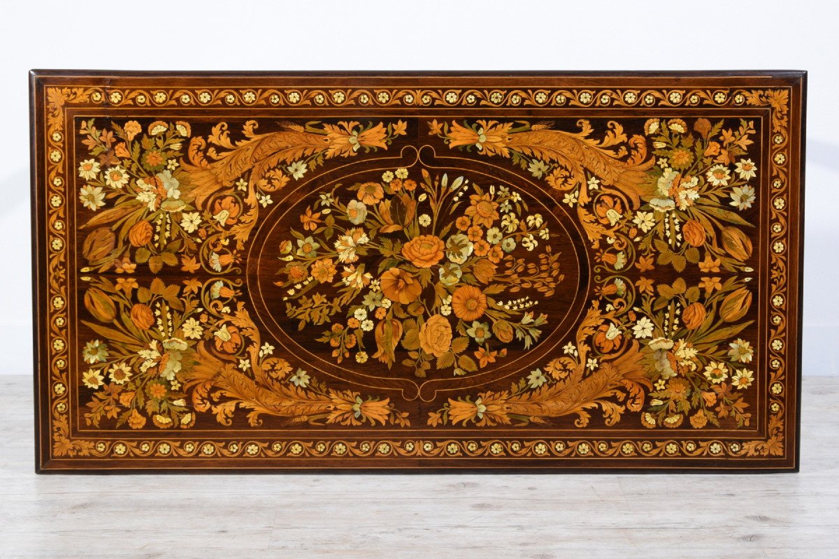 Tavolo da centro in legno intarsiato, Luigi e Angiolo Falcini, Italia, metà XIX secolo-photo-4