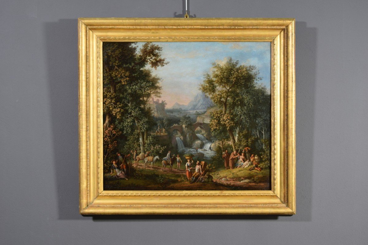 Giovanni Battista Innocenzo Colomba (1713 – 1793)  Paesaggio boscoso con figure, olio su tela-photo-2