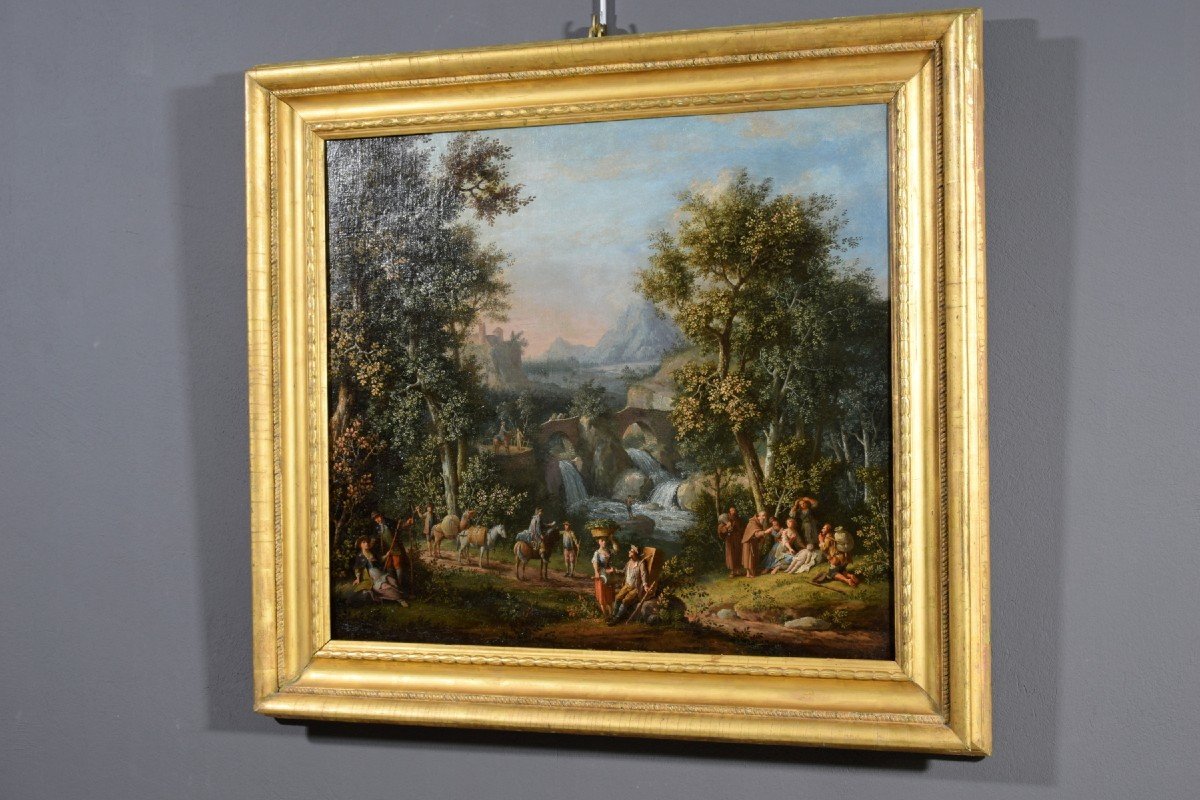 Giovanni Battista Innocenzo Colomba (1713 – 1793)  Paesaggio boscoso con figure, olio su tela-photo-3