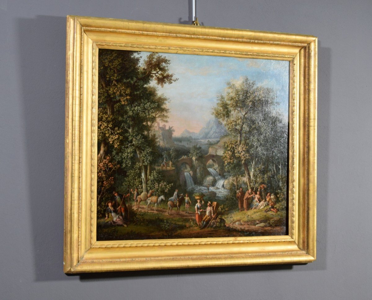 Giovanni Battista Innocenzo Colomba (1713 – 1793)  Paesaggio boscoso con figure, olio su tela-photo-4