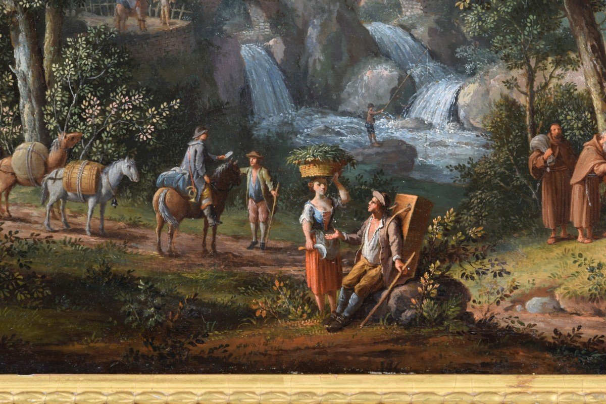 Giovanni Battista Innocenzo Colomba (1713 – 1793)  Paesaggio boscoso con figure, olio su tela-photo-3