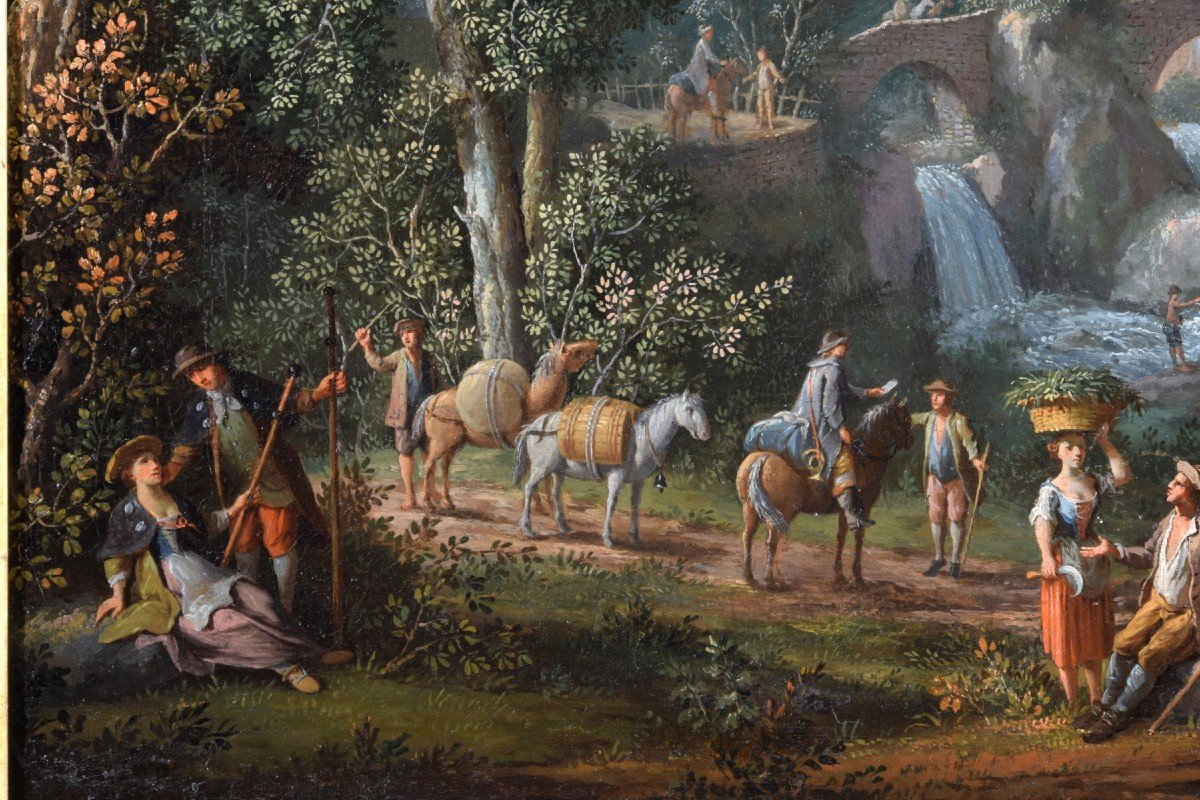 Giovanni Battista Innocenzo Colomba (1713 – 1793)  Paesaggio boscoso con figure, olio su tela-photo-4