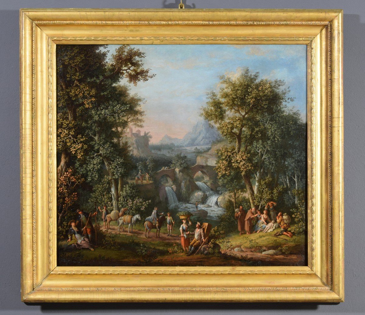 Giovanni Battista Innocenzo Colomba (1713 – 1793)  Paesaggio boscoso con figure, olio su tela