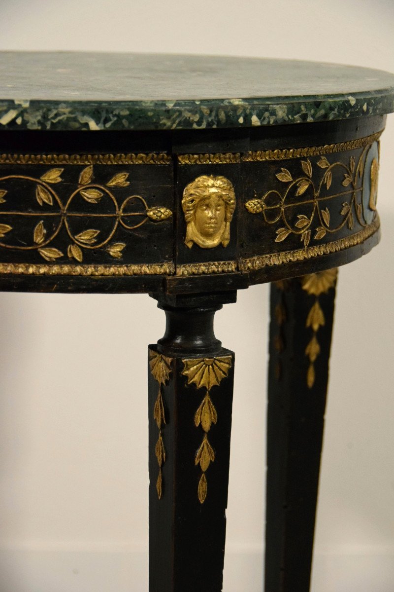 Tavolino neoclassico in legno intagliato, laccato e dorato, Toscana, Italia, fine XVIII secolo-photo-4