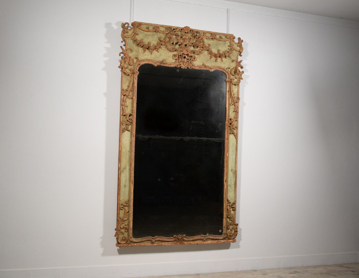 Grande specchiera in legno e pastiglia laccata, Italia, XVIII secolo-photo-3