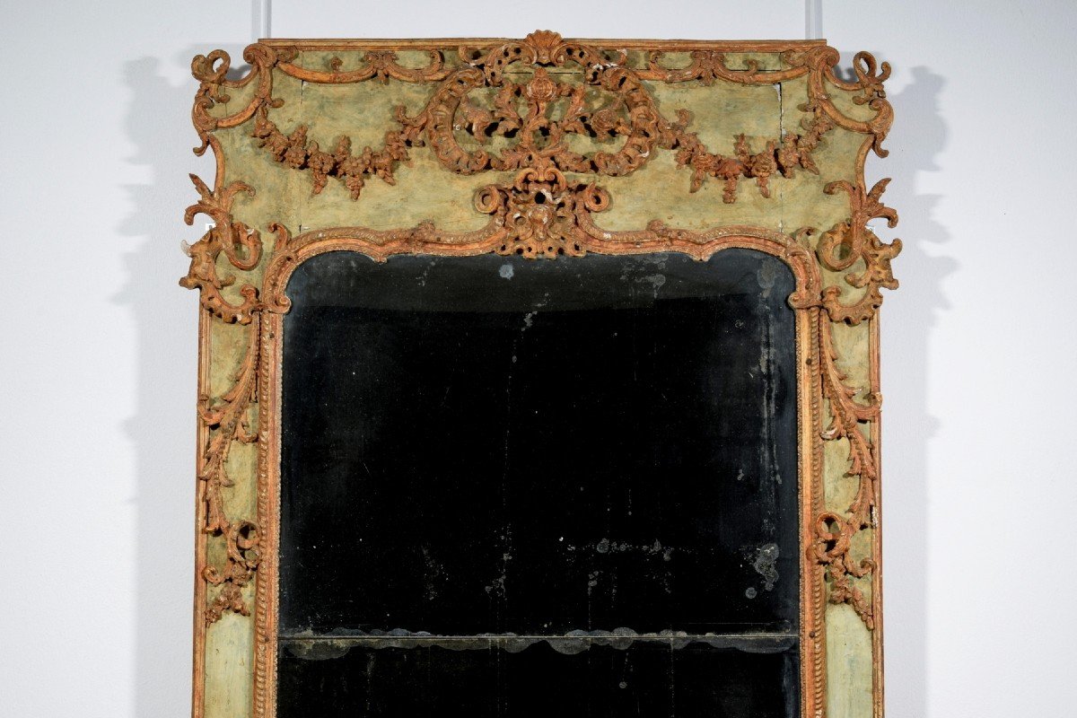 Grande specchiera in legno e pastiglia laccata, Italia, XVIII secolo-photo-4