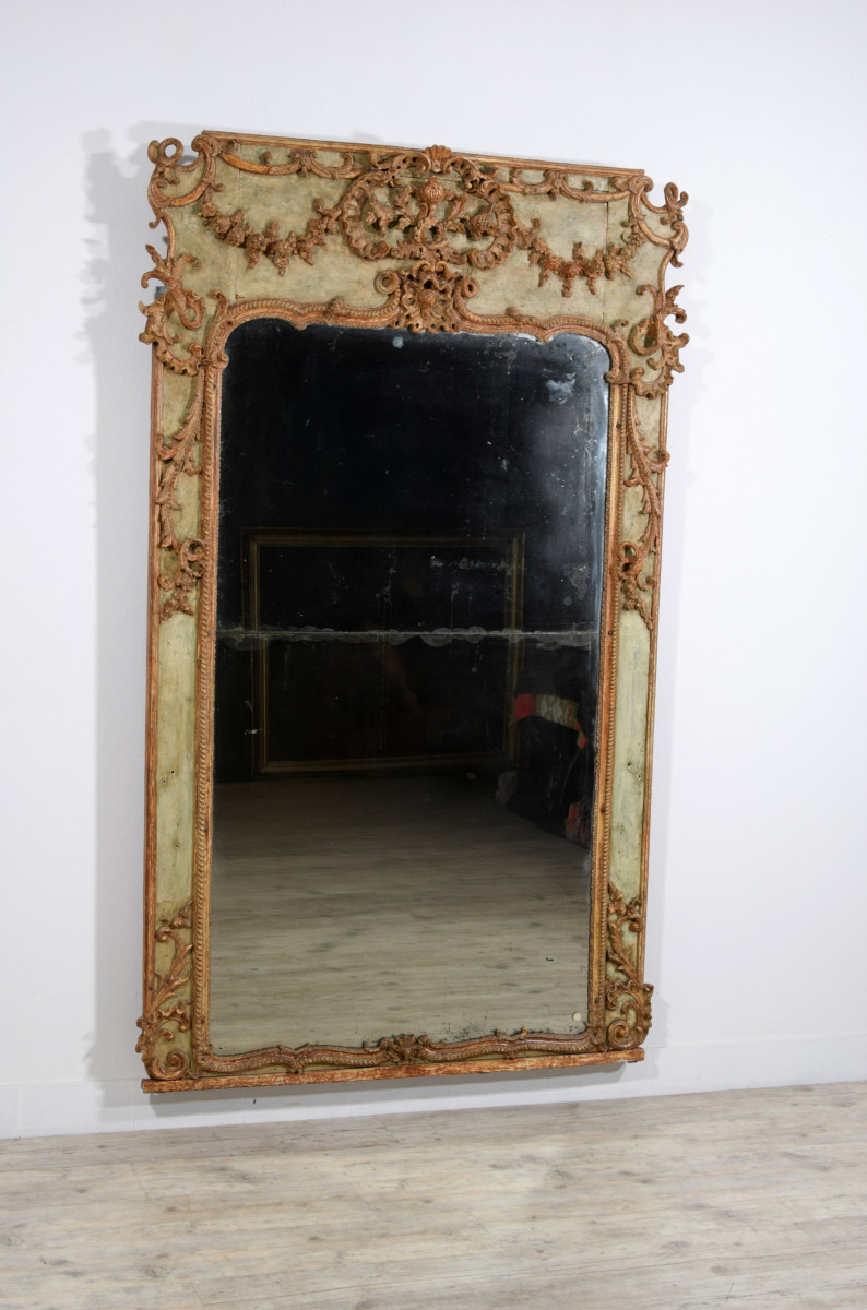 Grande specchiera in legno e pastiglia laccata, Italia, XVIII secolo-photo-3