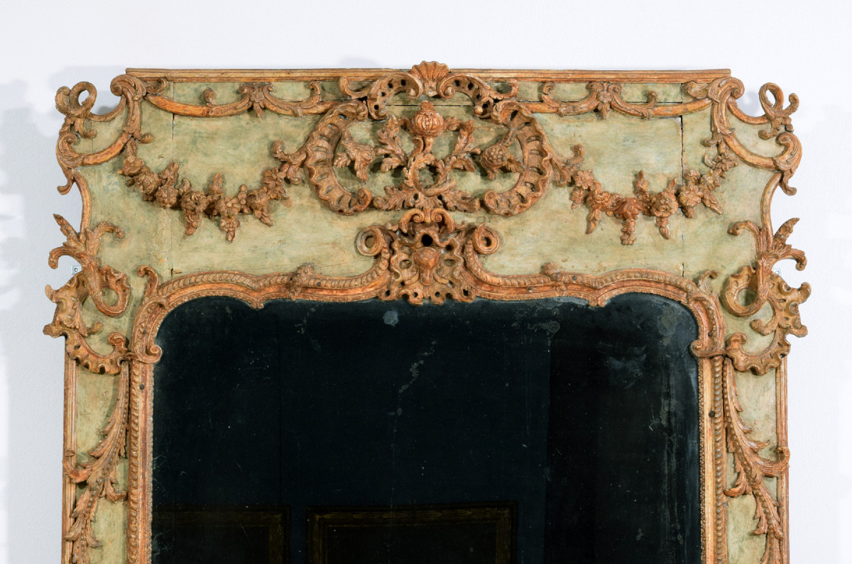 Grande specchiera in legno e pastiglia laccata, Italia, XVIII secolo-photo-4