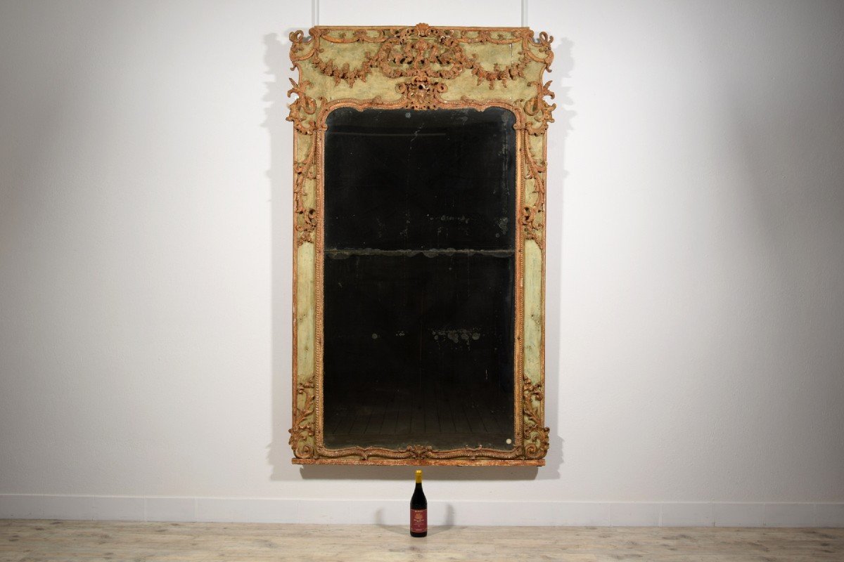 Grande specchiera in legno e pastiglia laccata, Italia, XVIII secolo-photo-1