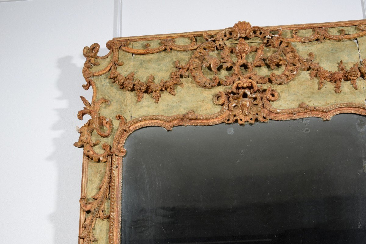 Grande specchiera in legno e pastiglia laccata, Italia, XVIII secolo-photo-2