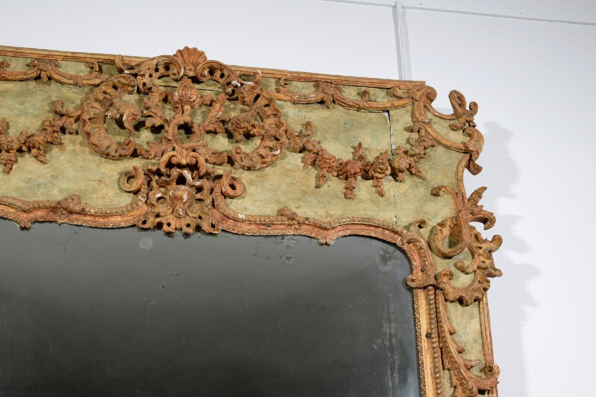 Grande specchiera in legno e pastiglia laccata, Italia, XVIII secolo-photo-3