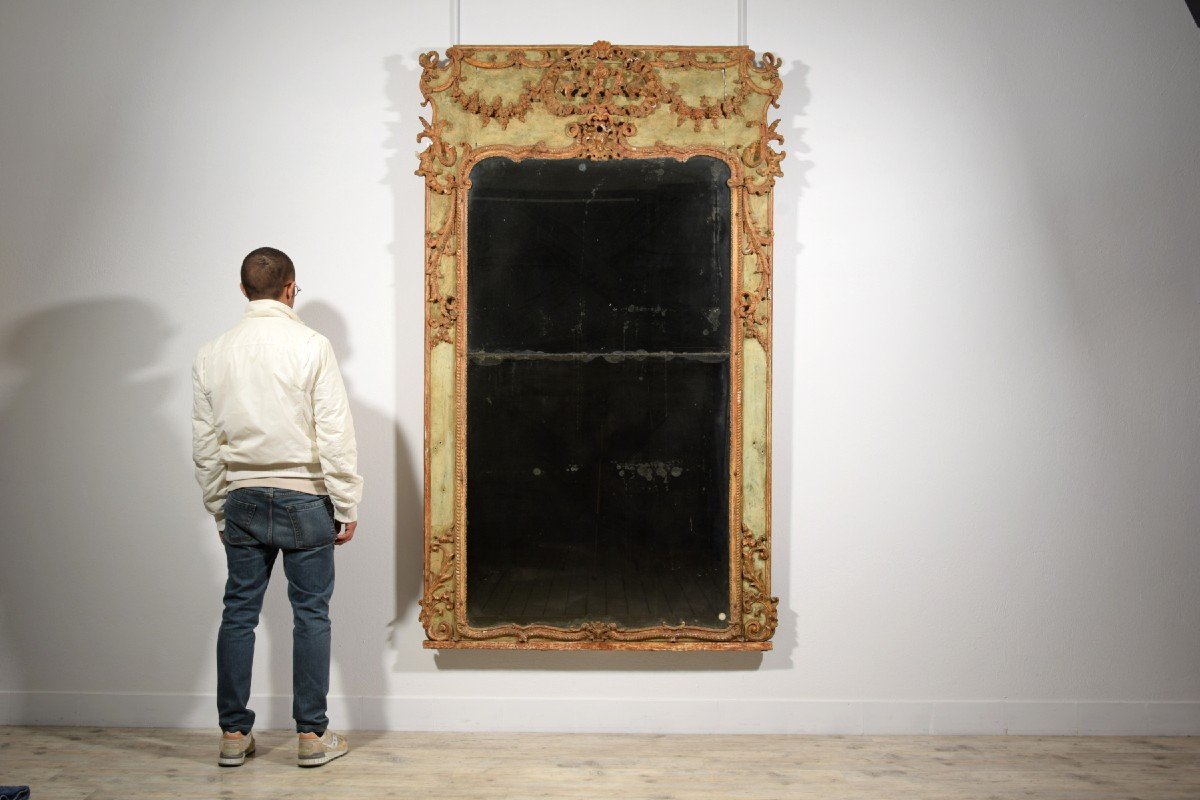 Grande specchiera in legno e pastiglia laccata, Italia, XVIII secolo-photo-6