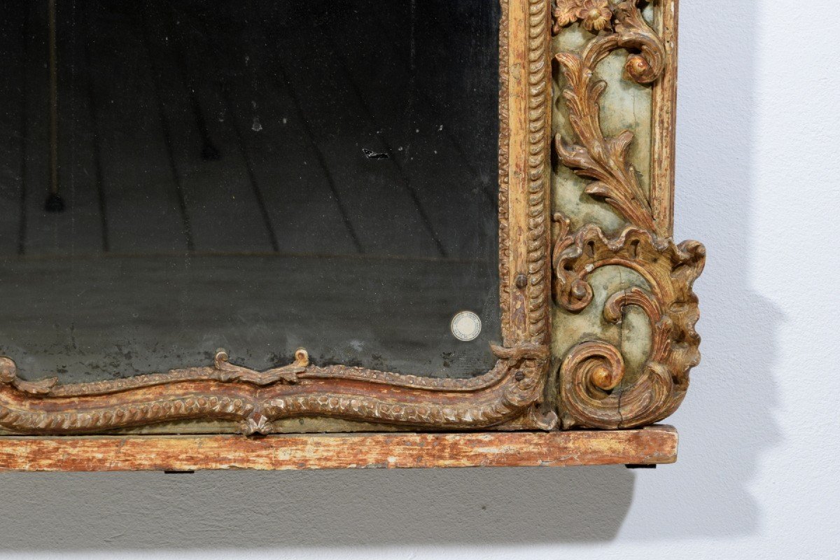 Grande specchiera in legno e pastiglia laccata, Italia, XVIII secolo-photo-7