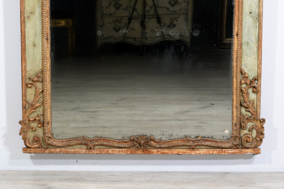 Grande specchiera in legno e pastiglia laccata, Italia, XVIII secolo-photo-4