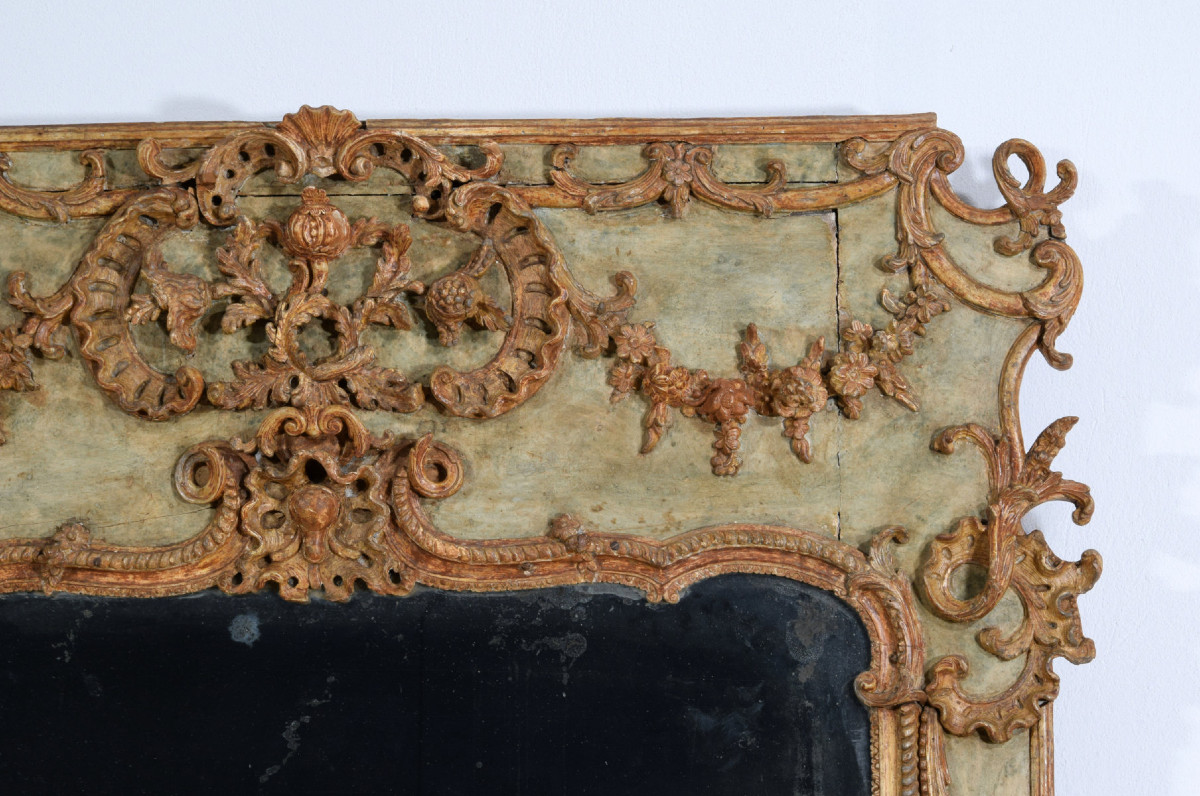 Grande specchiera in legno e pastiglia laccata, Italia, XVIII secolo-photo-5
