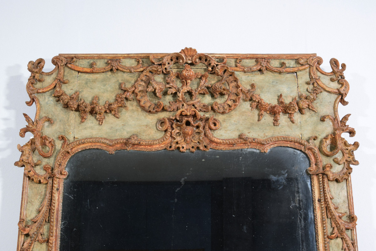 Grande specchiera in legno e pastiglia laccata, Italia, XVIII secolo-photo-8