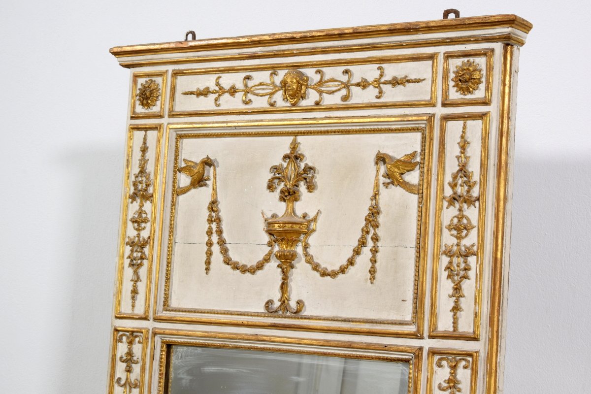 Consolle con specchiera neoclassica in legno intagliato, laccato e dorato, Napoli, primi anni d-photo-5