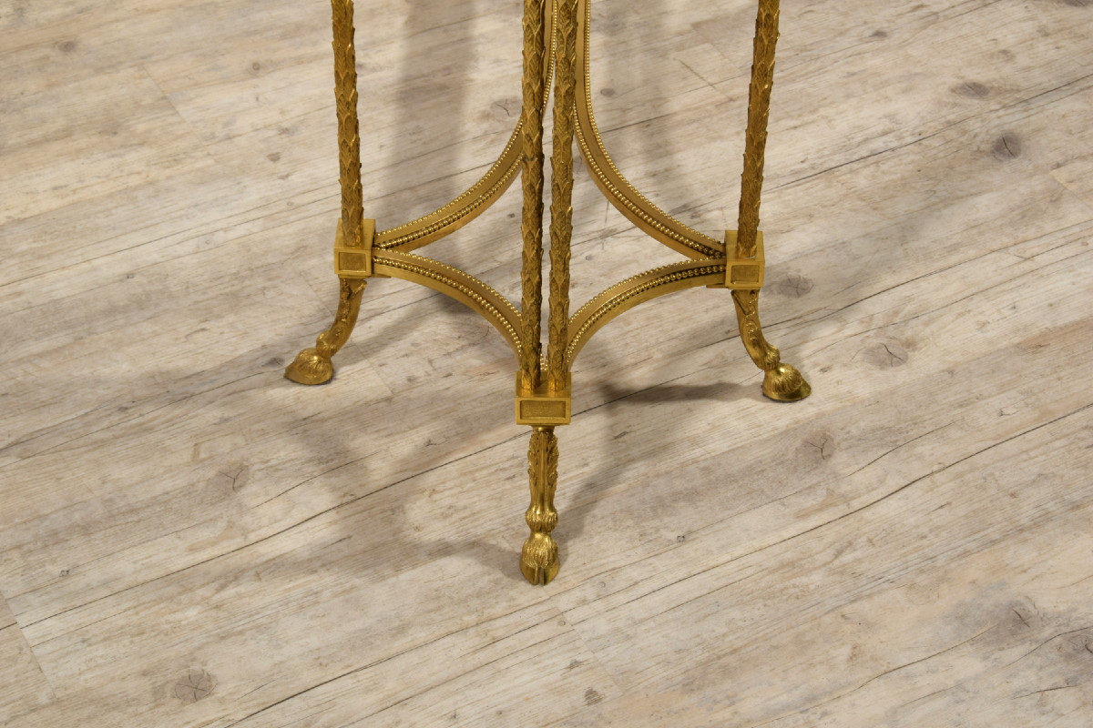 Tavolo consolle da centro in bronzo dorato e marmo bardiglio, Maison Bagues, Francia, XX secolo-photo-8
