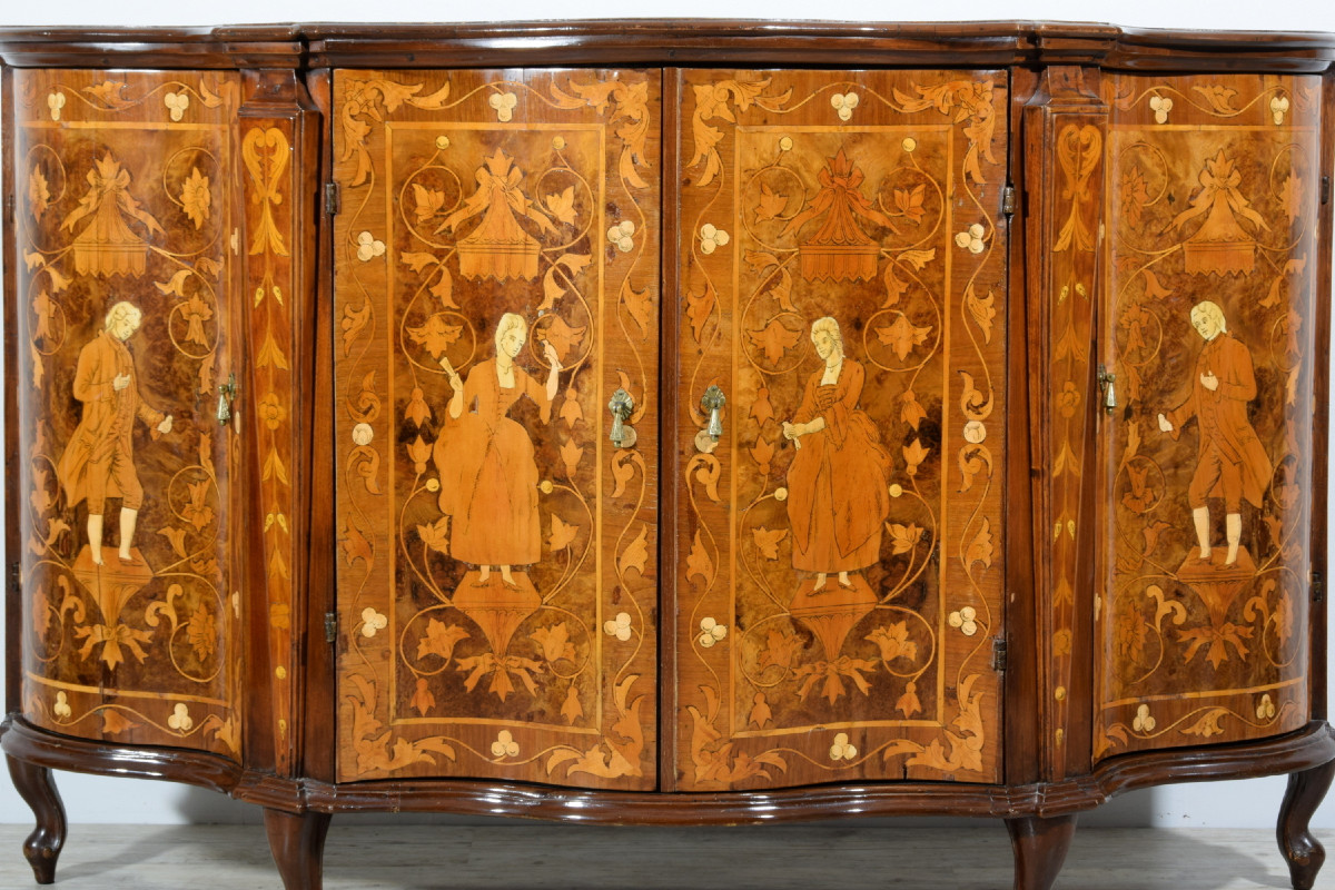 Credenza in legno intarsiata, Italia, XIX secolo stile luigi XV-photo-3
