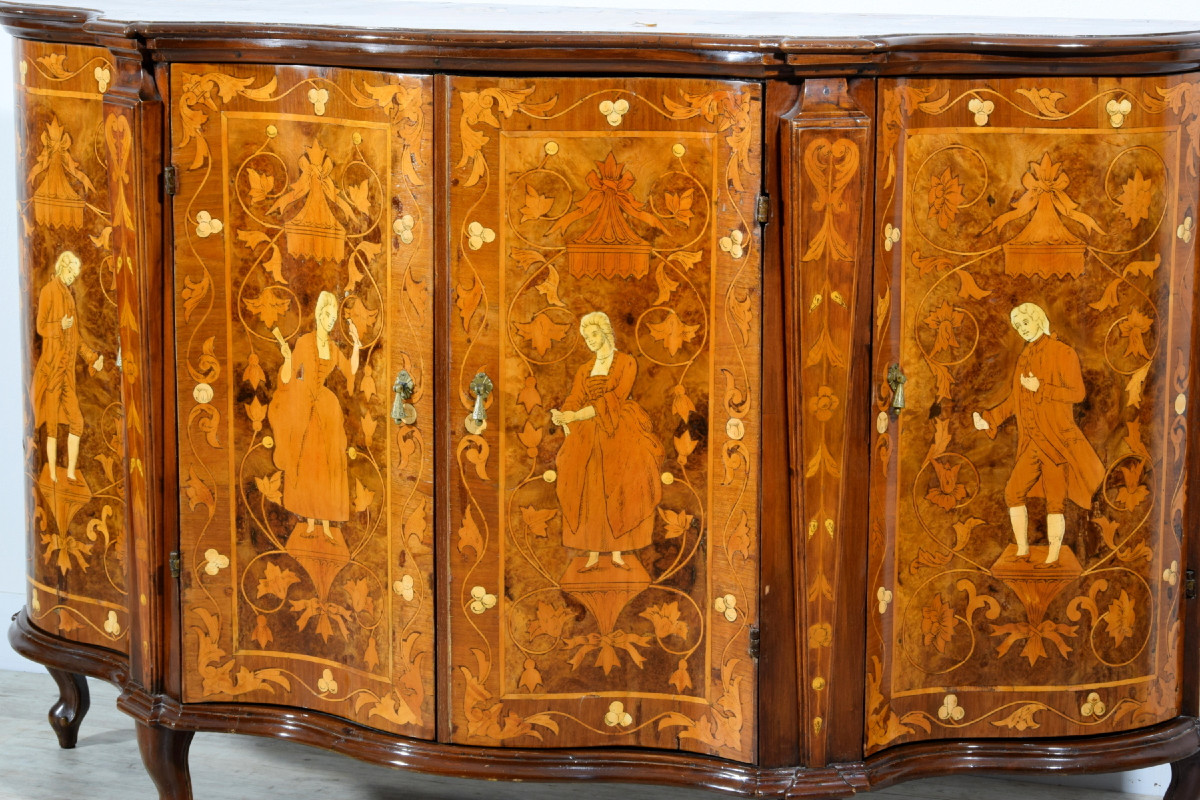 Credenza in legno intarsiata, Italia, XIX secolo stile luigi XV-photo-5