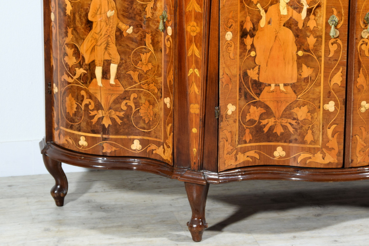 Credenza in legno intarsiata, Italia, XIX secolo stile luigi XV-photo-8