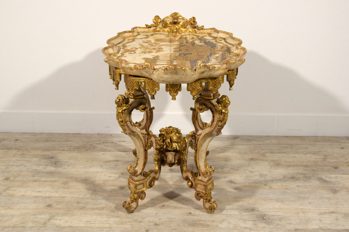 Tavolino a vassoio da centro laccato e dorato,  Torino, epoca barocca, XVIII secolo-photo-2