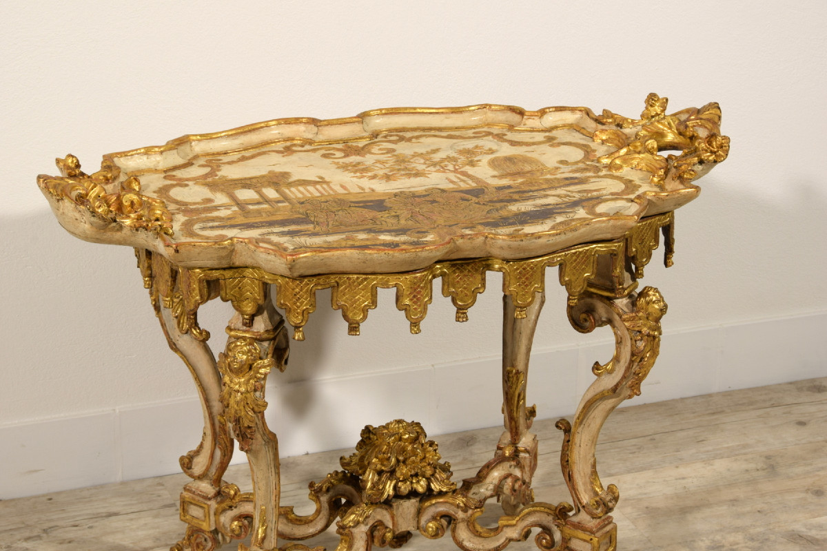 Tavolino a vassoio da centro laccato e dorato,  Torino, epoca barocca, XVIII secolo-photo-4