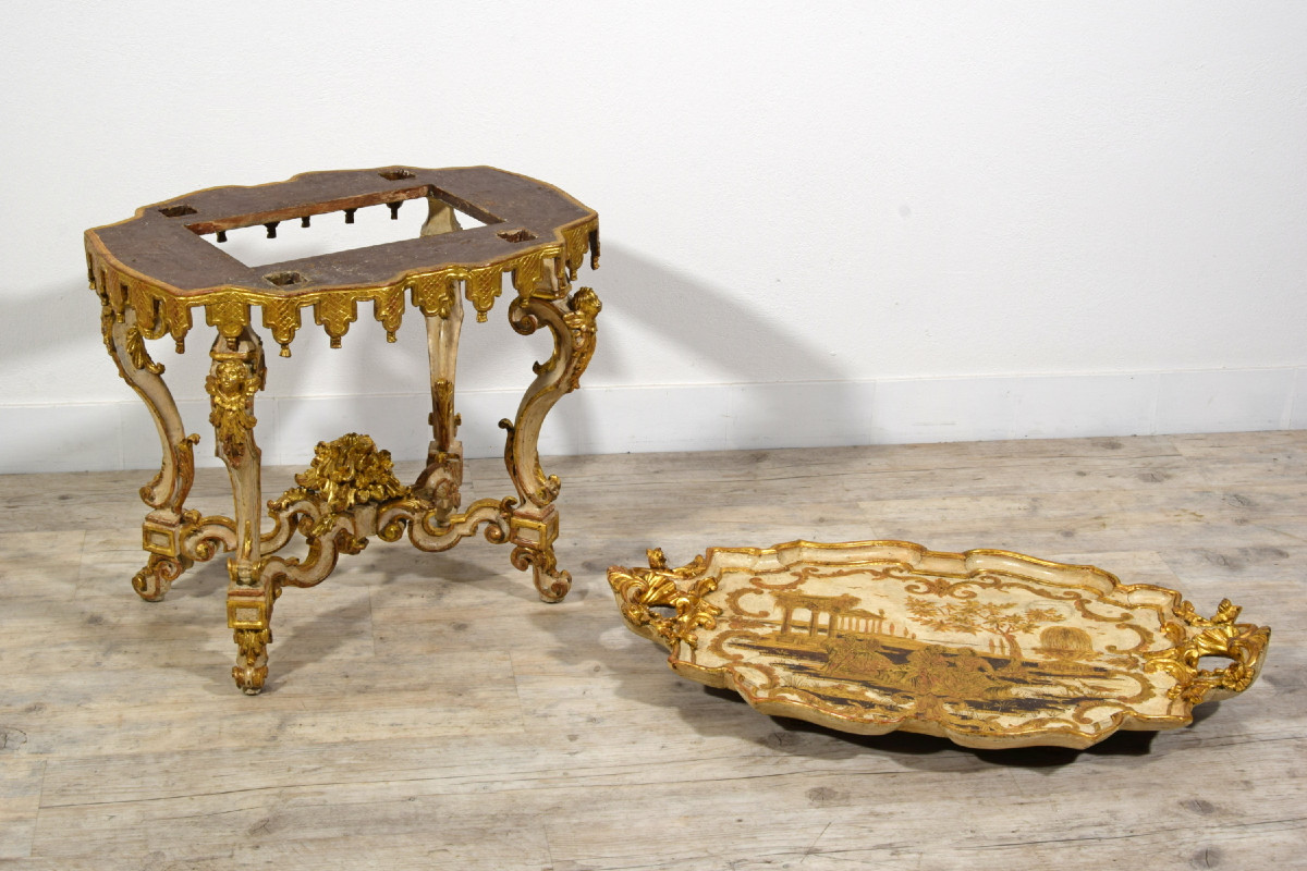 Tavolino a vassoio da centro laccato e dorato,  Torino, epoca barocca, XVIII secolo-photo-5