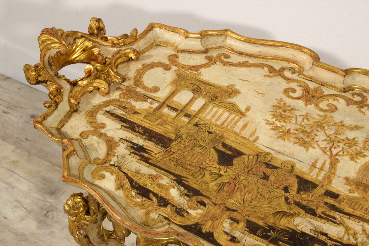 Tavolino a vassoio da centro laccato e dorato,  Torino, epoca barocca, XVIII secolo-photo-8