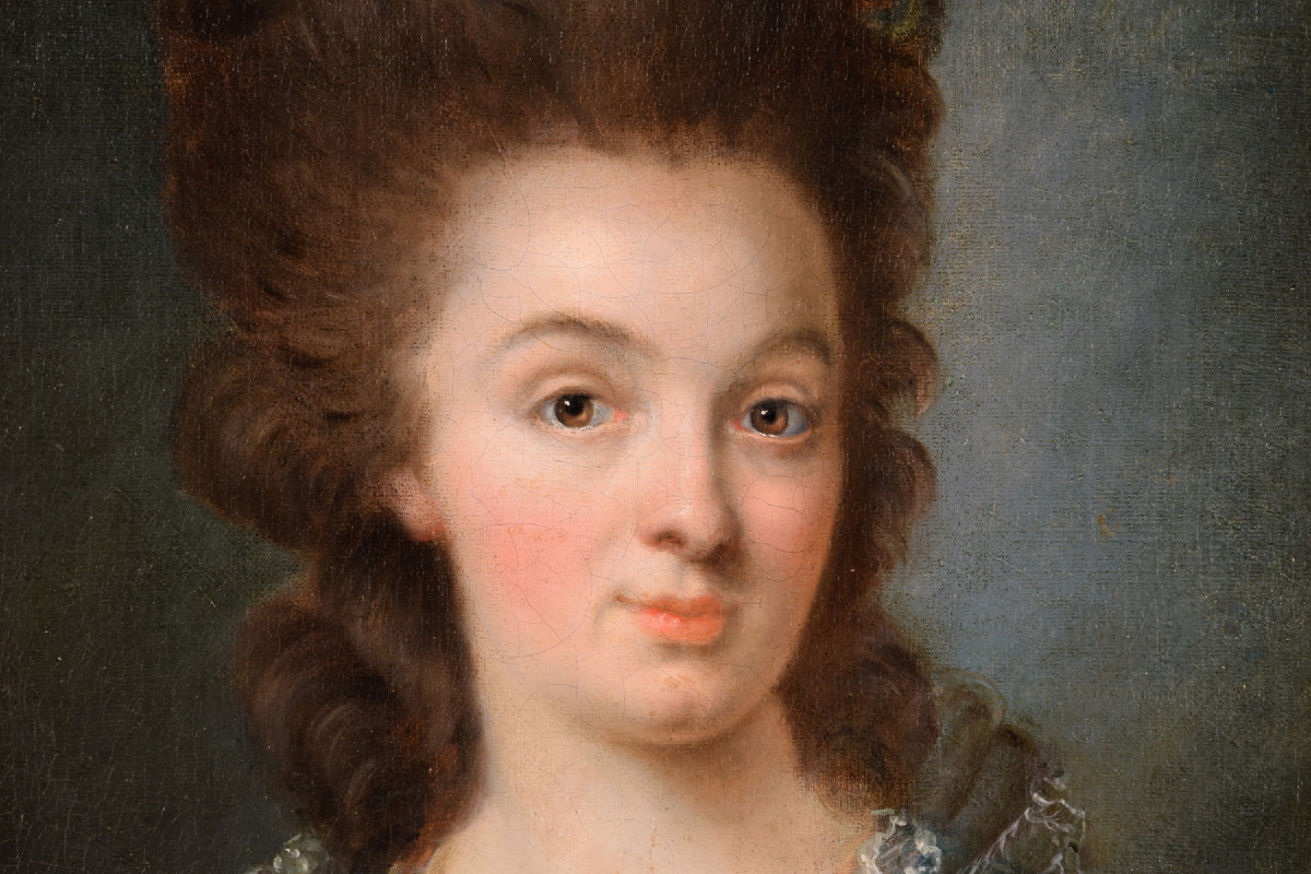  Ritratto di giovane donna in abito blu, Francia, fine XVIII secolo-photo-5