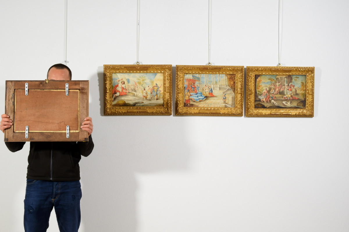 Quattro dipinti raffiguranti soggetti biblici, scuola francese, XVII secolo-photo-5