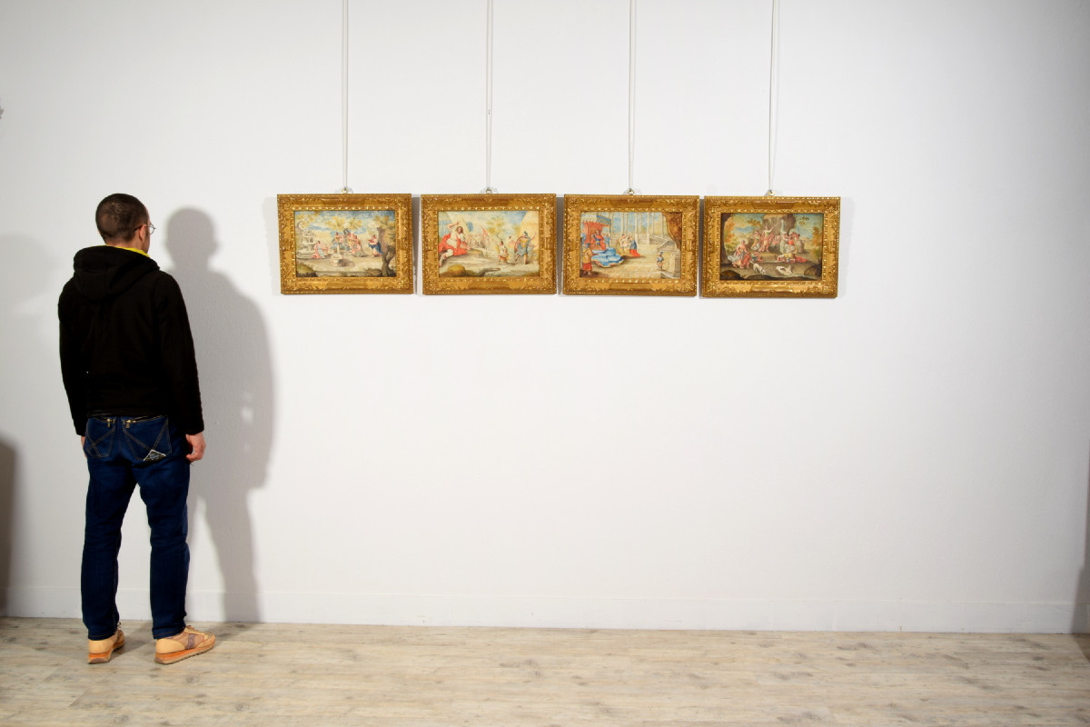 Quattro dipinti raffiguranti soggetti biblici, scuola francese, XVII secolo-photo-6