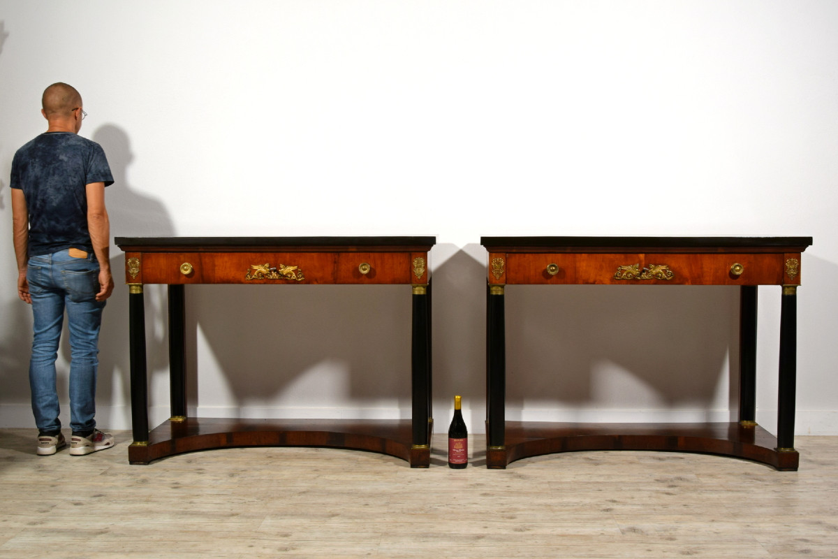 Coppia di grandi consolle Impero in legno laccato, Toscana, primi anni XIX secolo-photo-6