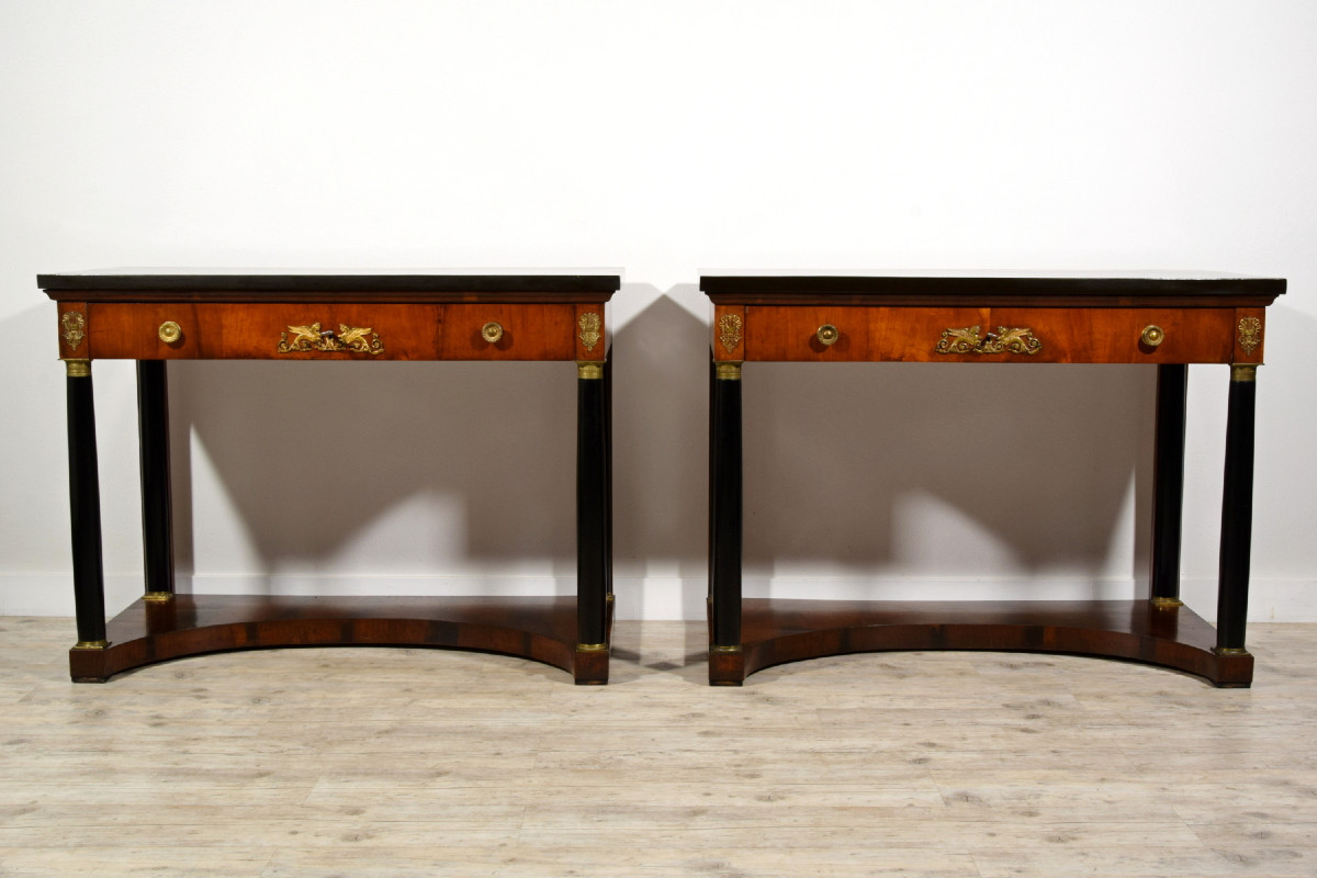 Coppia di grandi consolle Impero in legno laccato, Toscana, primi anni XIX secolo-photo-7