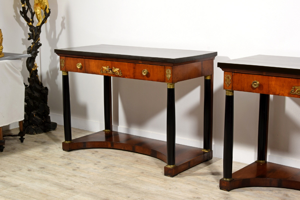 Coppia di grandi consolle Impero in legno laccato, Toscana, primi anni XIX secolo-photo-8